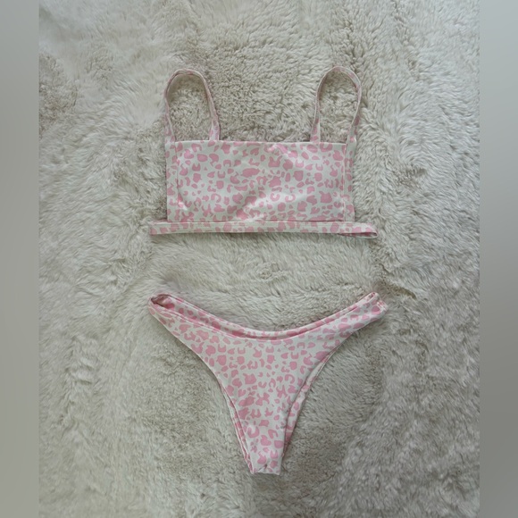 ZAFUL - Pink and White Leopard Print Ribbed Bikini Set - Picture 8 of 8